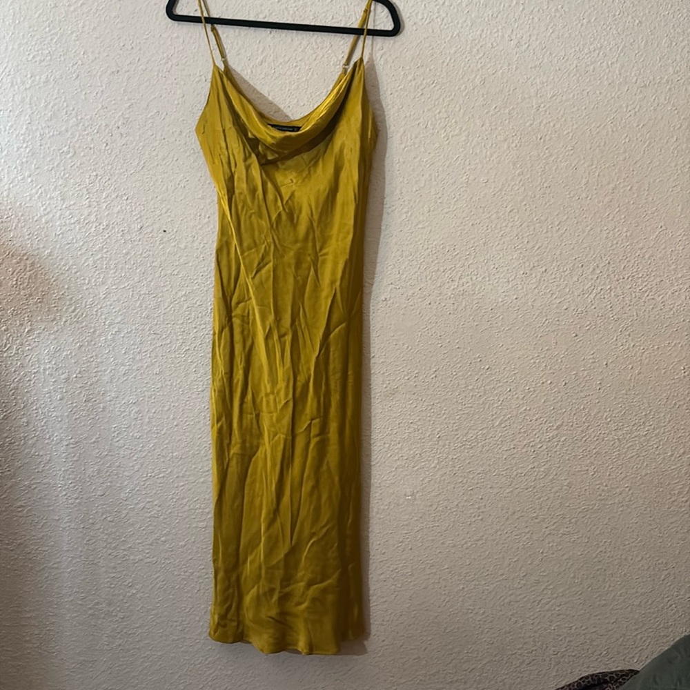 Zara Gold Slip Dress Cowl Neck Midi